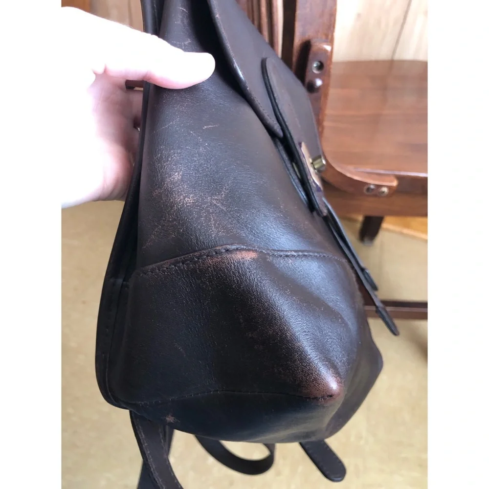 Vintage croft & barrow dark brown genuine leather backpack
